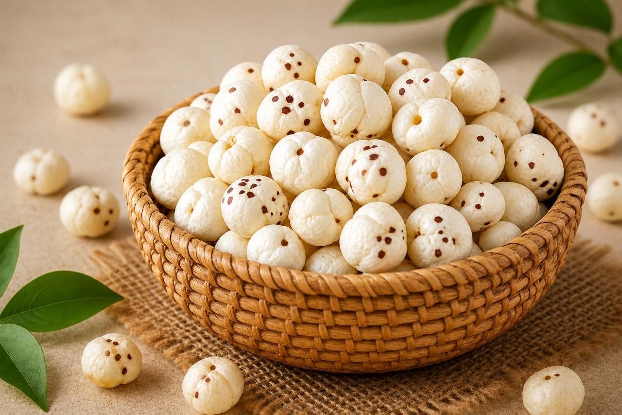 A basket filled with roasted makhana
